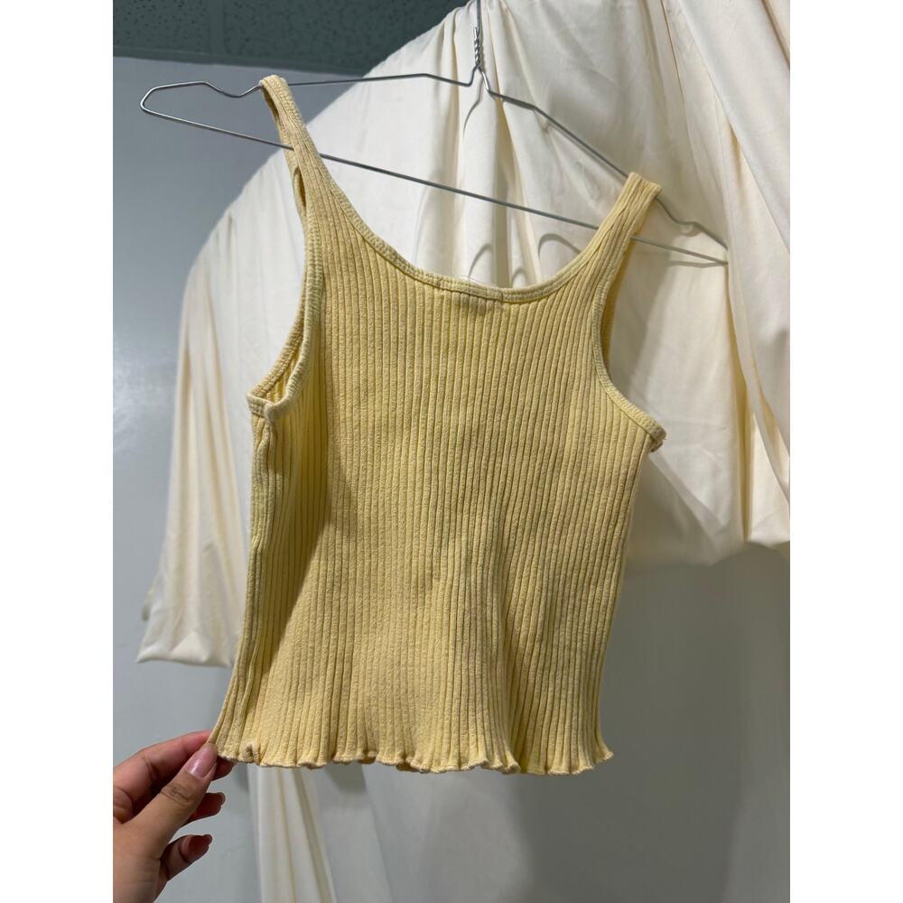 Billabong Yellow Ribbed Knit Crop Tank Top Split Neck Sleeveless Women’s Small - Picture 4 of 6